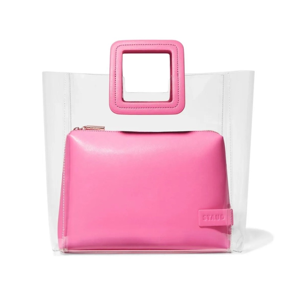 Staud Shirley Transparent Handbag Tote Leather PVC Clear Pink Medium NEW